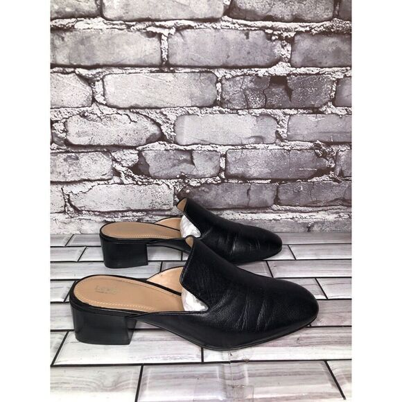 Lewit Black Leather Slip On Block Heel Mules Dress Shoes Women’s Sz 37.5EU/7M US - Picture 3 of 16